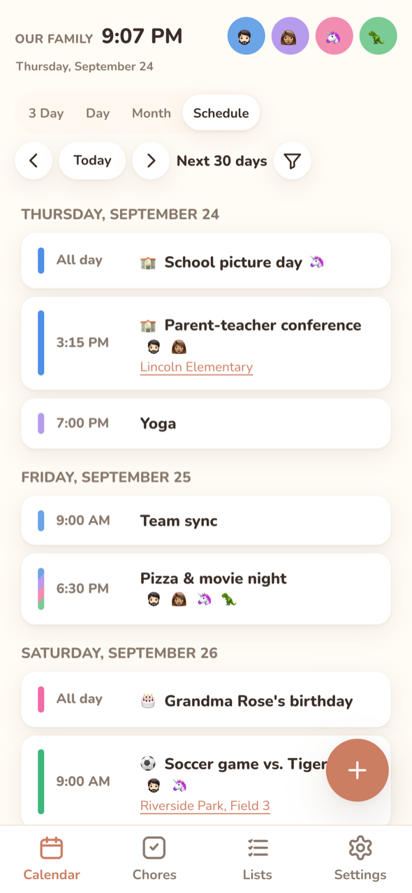 Schedule view on a phone