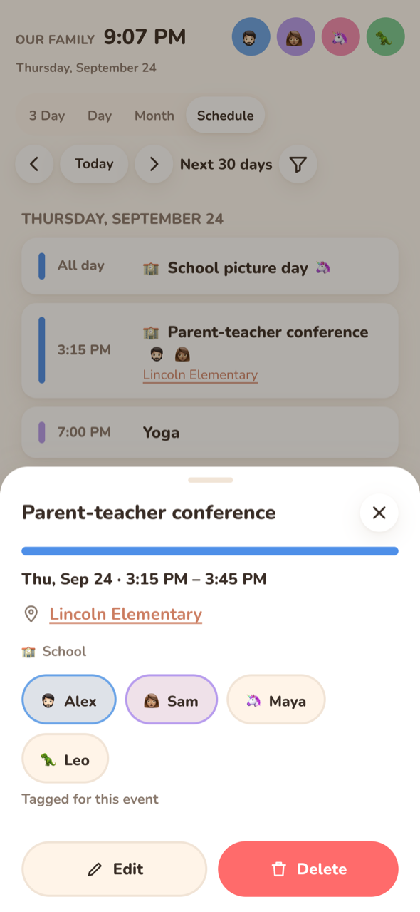 Event detail sheet on a phone
